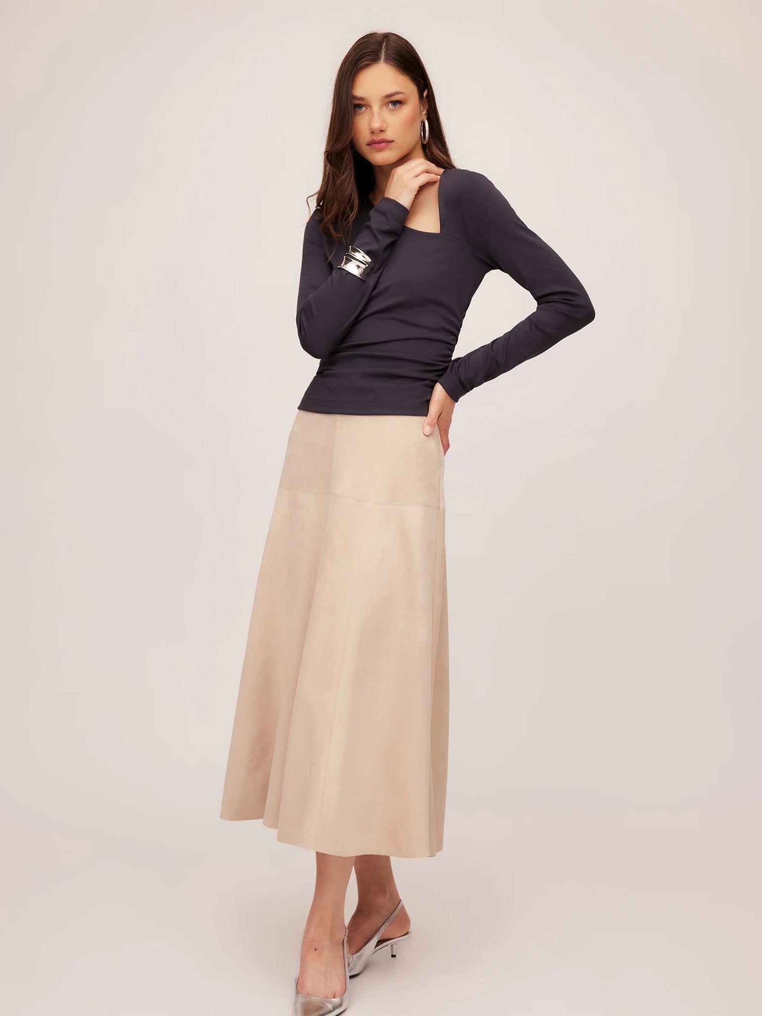 FIFTEEN TWENTY Blythe Faux Suede Midi Skirt / Almond - nineNORTH | Men's & Women's Clothing Boutique