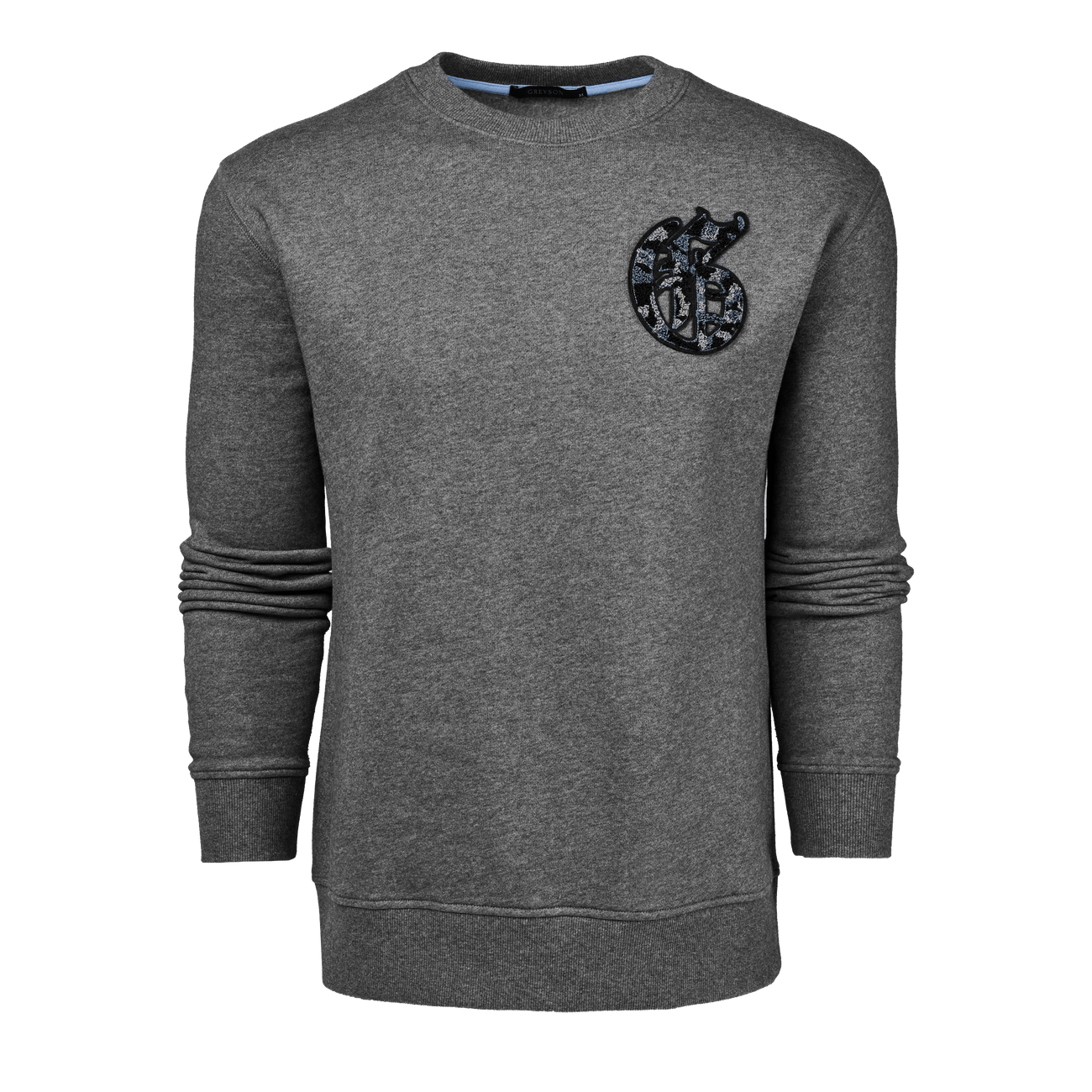 Greyson Old English "G" Chenille Aspen Crewneck / Smoke Heather - nineNORTH | Men's & Women's Clothing Boutique
