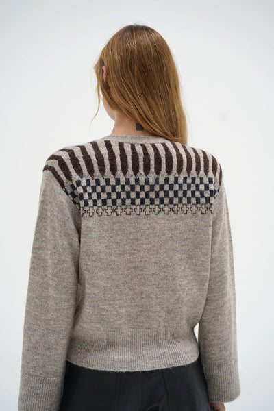 LNA Raina Fair Isle Cardigan / Heather Beige - nineNORTH | Men's & Women's Clothing Boutique