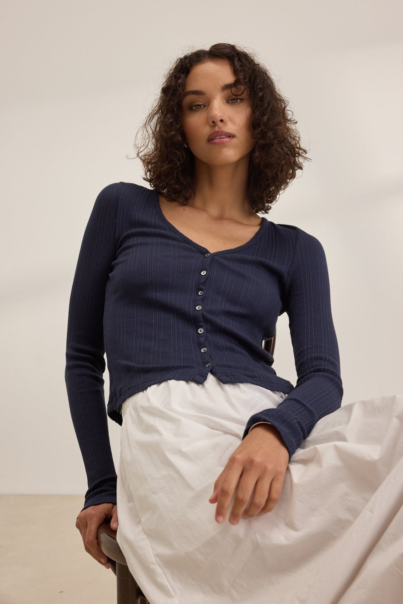 Velvet Drew Long Sleeve Pointelle Cardigan / Navy - nineNORTH | Men's & Women's Clothing Boutique