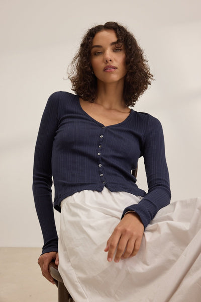 Velvet Drew Long Sleeve Pointelle Cardigan / Navy - nineNORTH | Men's & Women's Clothing Boutique