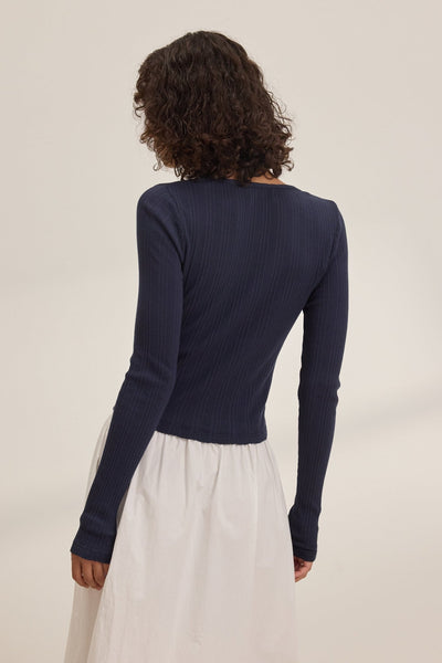 Velvet Drew Long Sleeve Pointelle Cardigan / Navy - nineNORTH | Men's & Women's Clothing Boutique