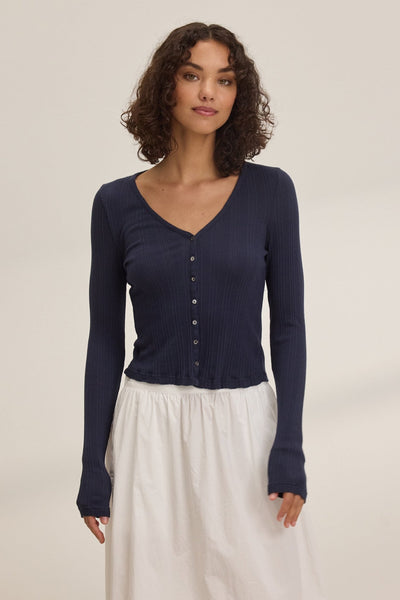 Velvet Drew Long Sleeve Pointelle Cardigan / Navy - nineNORTH | Men's & Women's Clothing Boutique