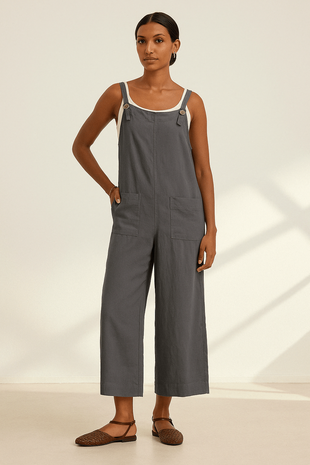 Velvet Isabel Tie - Strap Linen Romper / Graphite - nineNORTH | Men's & Women's Clothing Boutique